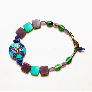 Blue Purple Green Aqua Butterfly Handmade Bracelet